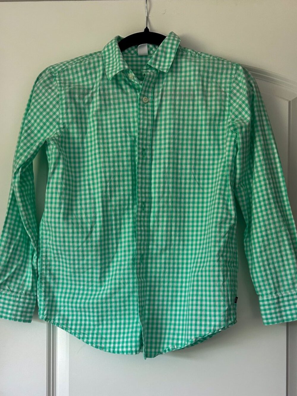 Green white checked boys dress shirt button down size XL 14/16 GAP